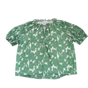 Anthropologie Current Air Women's Smocked Green Floral Blouse Size XS Oversized